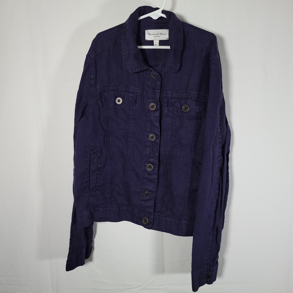 Michael Stars Blue 100% Linen Button Front Denim Style Jacket Size SP